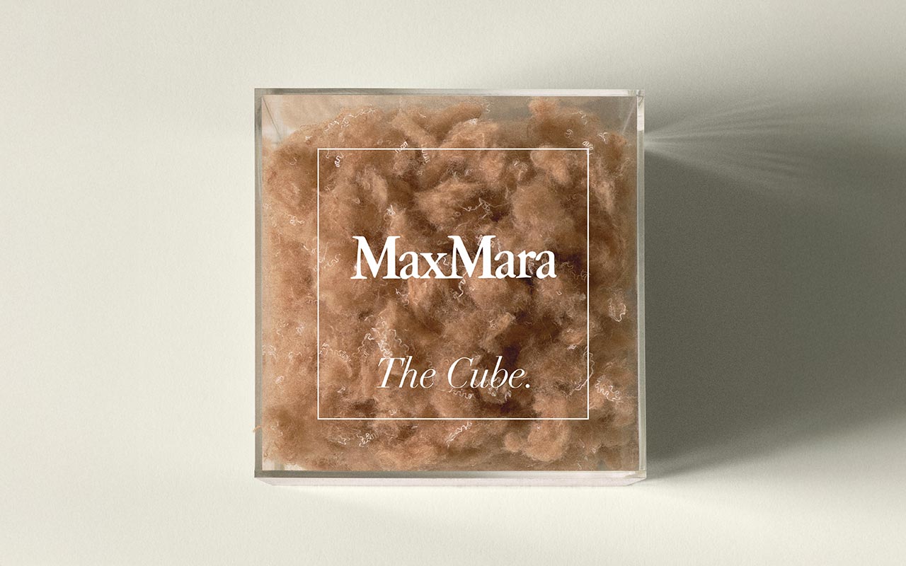 Detail of Max Mara The Cube, containing the excess fabric from the camel hair coat manufacturing process.